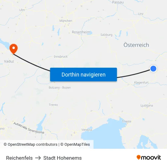 Reichenfels to Stadt Hohenems map