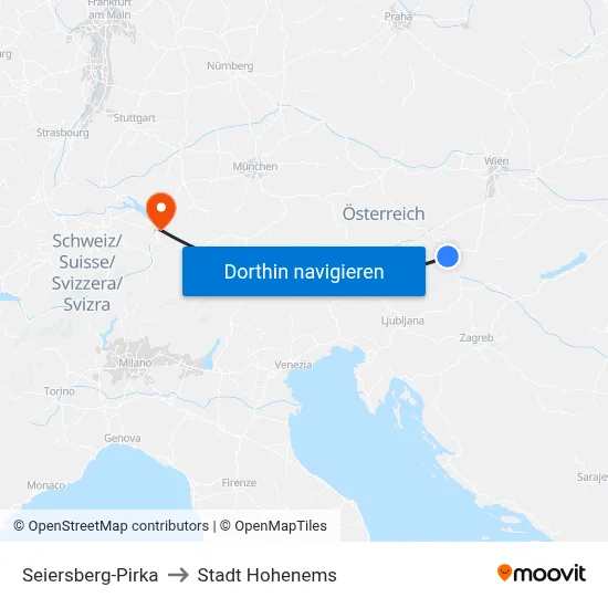 Seiersberg-Pirka to Stadt Hohenems map