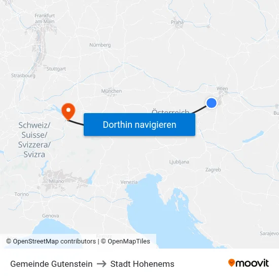 Gemeinde Gutenstein to Stadt Hohenems map