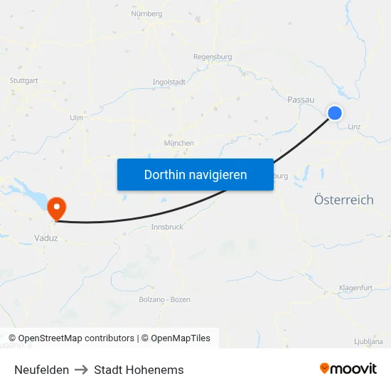 Neufelden to Stadt Hohenems map