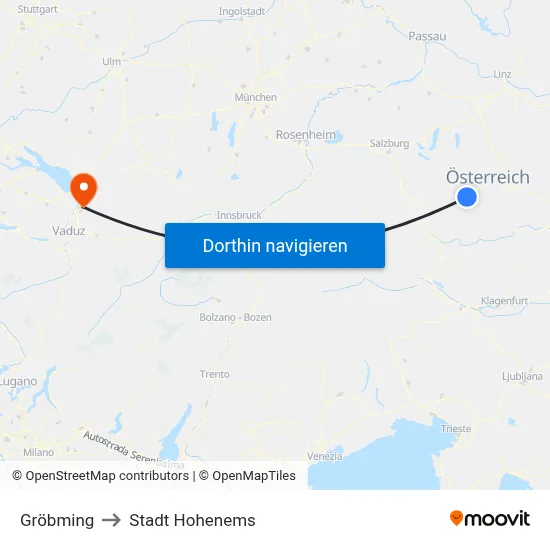 Gröbming to Stadt Hohenems map