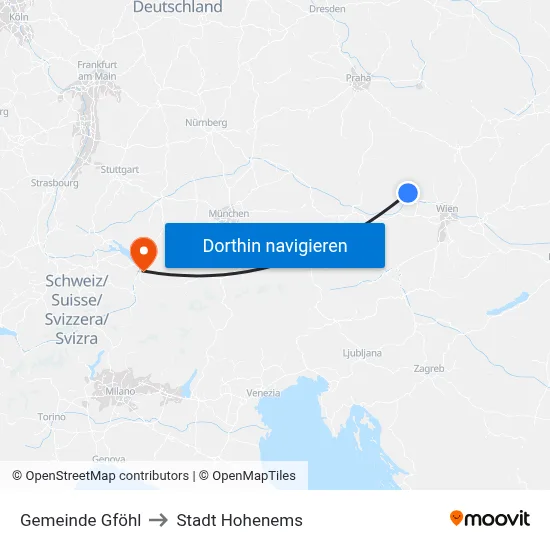 Gemeinde Gföhl to Stadt Hohenems map