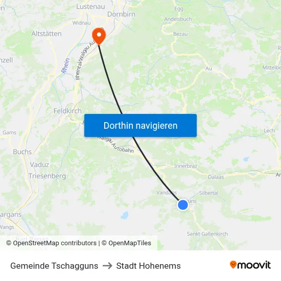 Gemeinde Tschagguns to Stadt Hohenems map