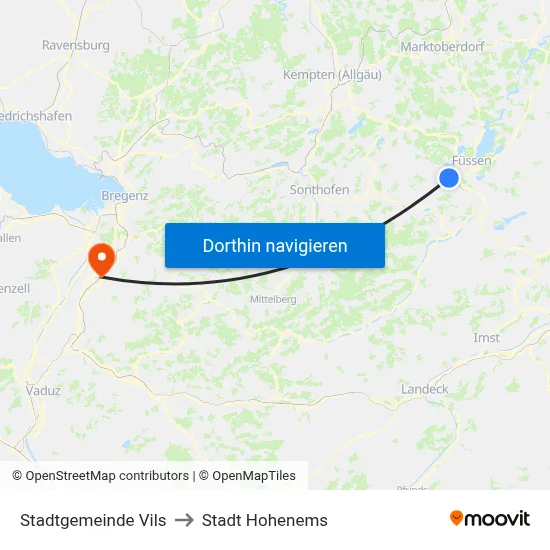 Stadtgemeinde Vils to Stadt Hohenems map