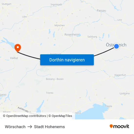 Wörschach to Stadt Hohenems map