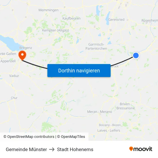Gemeinde Münster to Stadt Hohenems map