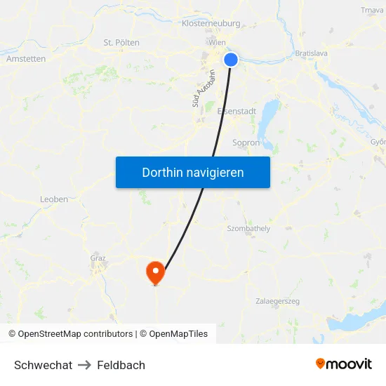 Schwechat to Feldbach map