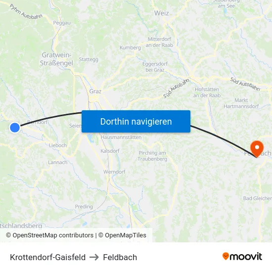 Krottendorf-Gaisfeld to Feldbach map
