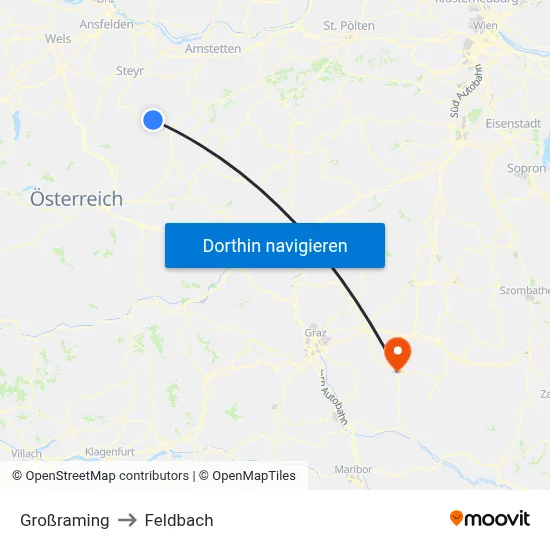 Großraming to Feldbach map
