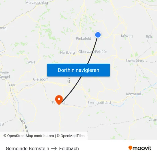 Gemeinde Bernstein to Feldbach map