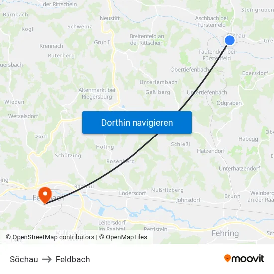 Söchau to Feldbach map