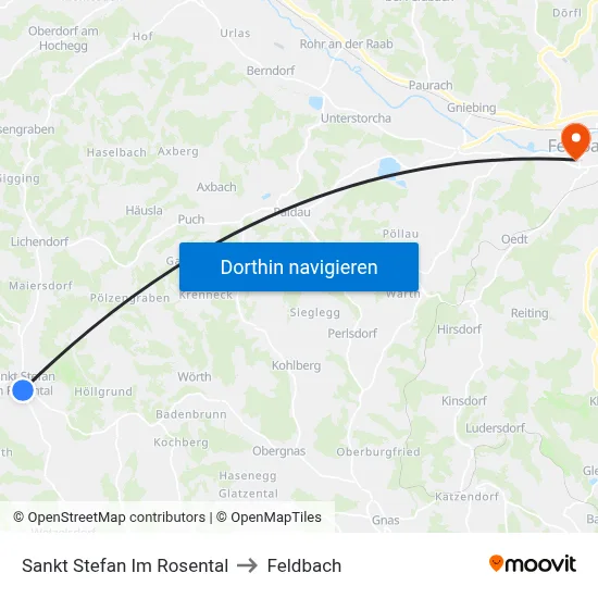Sankt Stefan Im Rosental to Feldbach map