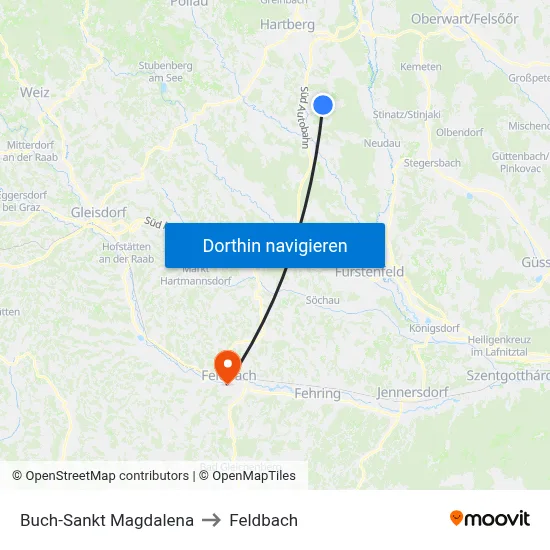 Buch-Sankt Magdalena to Feldbach map