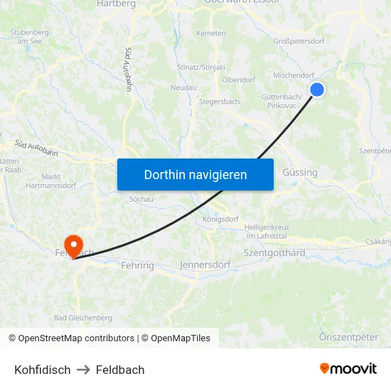 Kohfidisch to Feldbach map