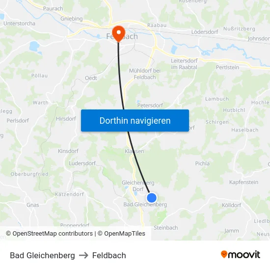 Bad Gleichenberg to Feldbach map