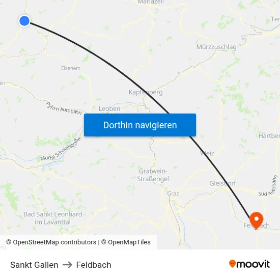 Sankt Gallen to Feldbach map