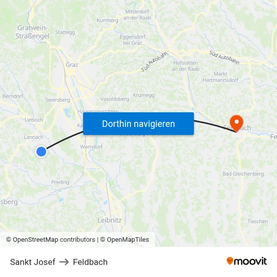 Sankt Josef to Feldbach map
