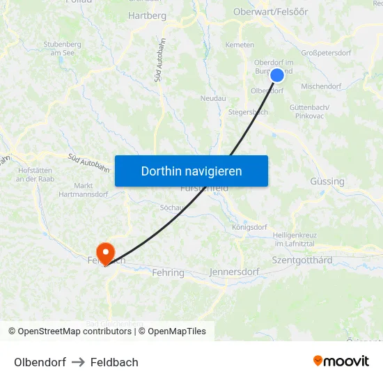 Olbendorf to Feldbach map