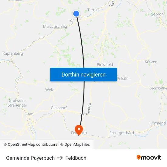 Gemeinde Payerbach to Feldbach map