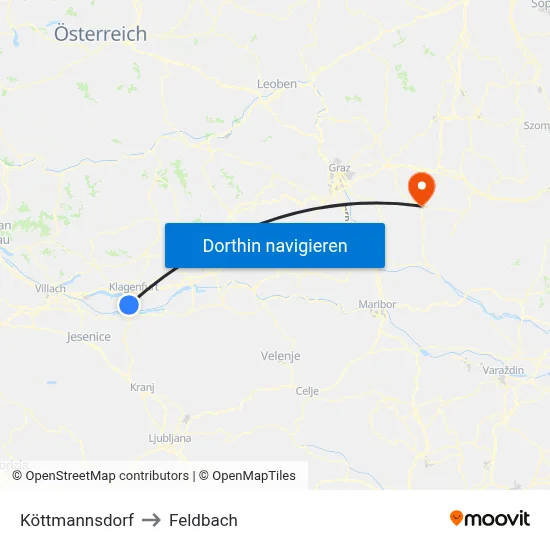 Köttmannsdorf to Feldbach map