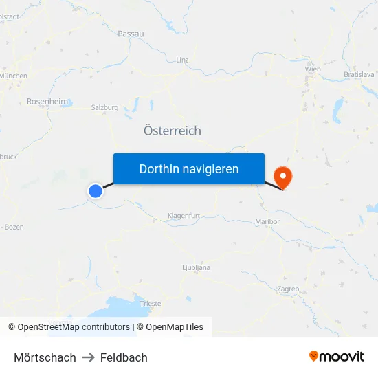 Mörtschach to Feldbach map
