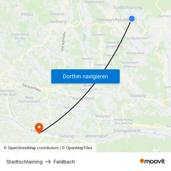Stadtschlaining to Feldbach map