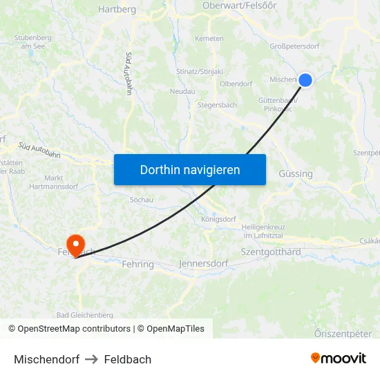 Mischendorf to Feldbach map
