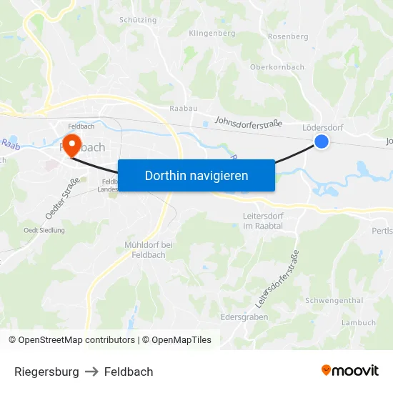 Riegersburg to Feldbach map