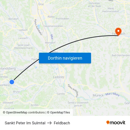 Sankt Peter Im Sulmtal to Feldbach map