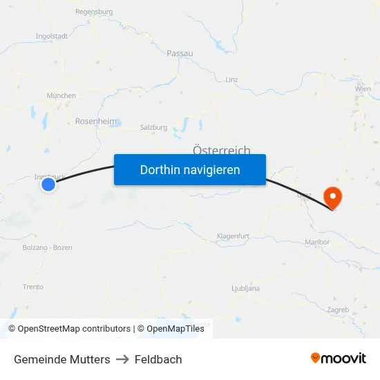 Gemeinde Mutters to Feldbach map