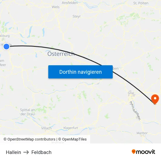 Hallein to Feldbach map