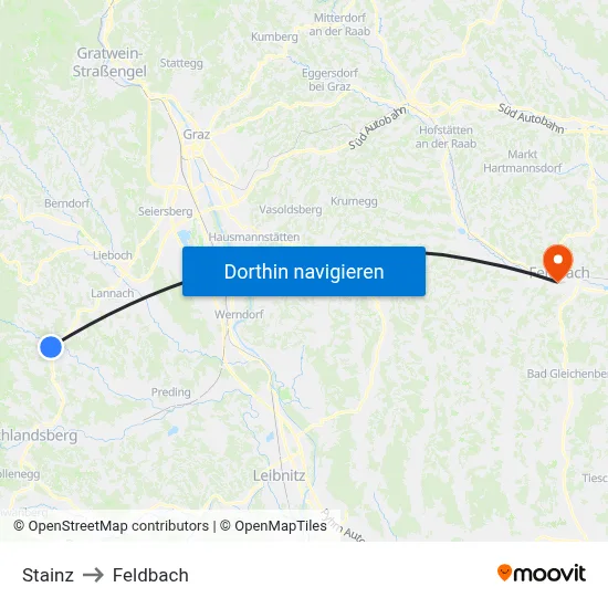 Stainz to Feldbach map