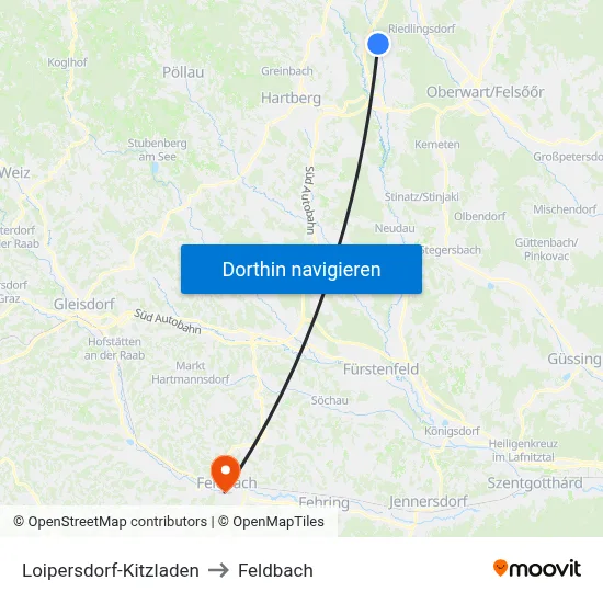 Loipersdorf-Kitzladen to Feldbach map