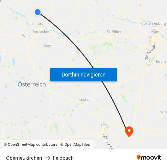 Oberneukirchen to Feldbach map