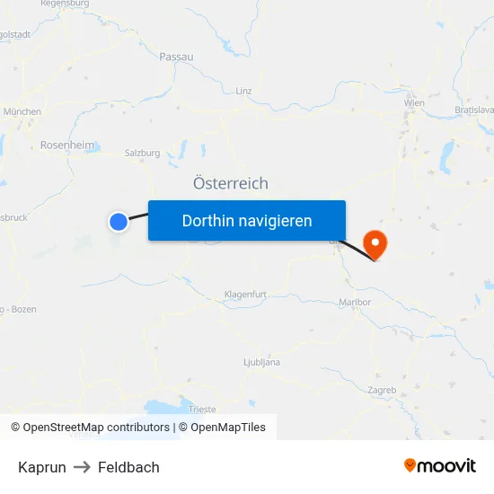 Kaprun to Feldbach map