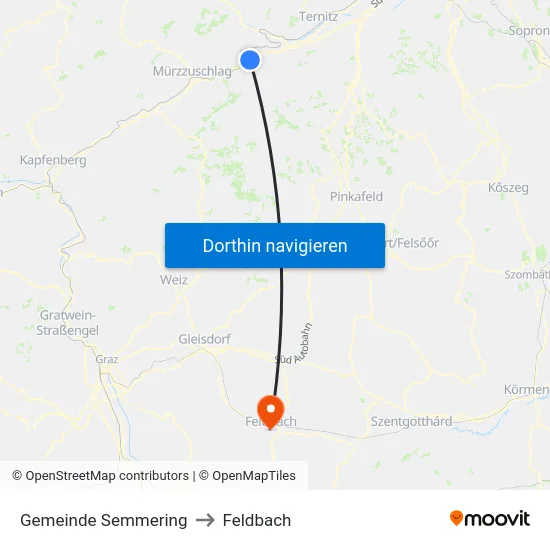 Gemeinde Semmering to Feldbach map
