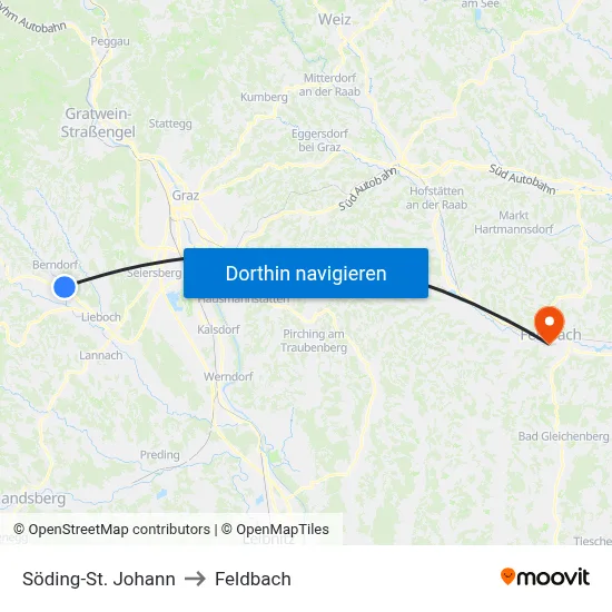 Söding-St. Johann to Feldbach map