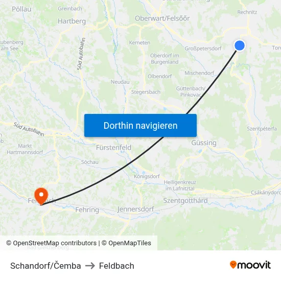 Schandorf/Čemba to Feldbach map