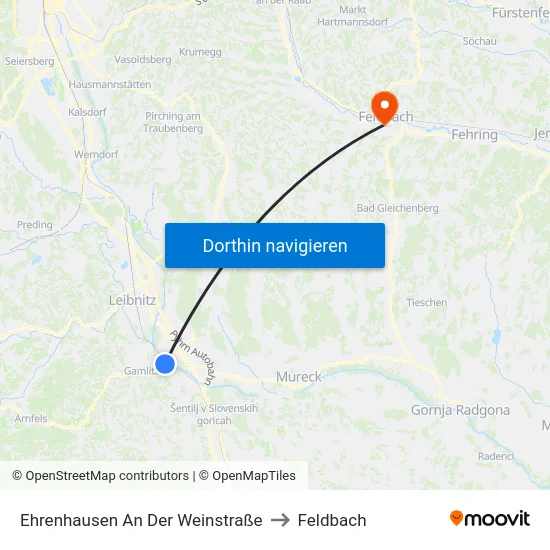 Ehrenhausen An Der Weinstraße to Feldbach map