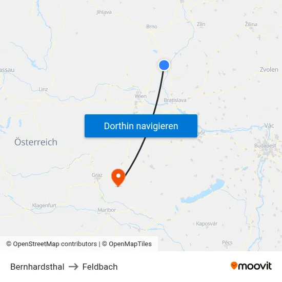 Bernhardsthal to Feldbach map