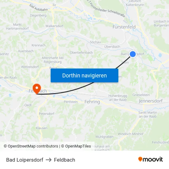 Bad Loipersdorf to Feldbach map