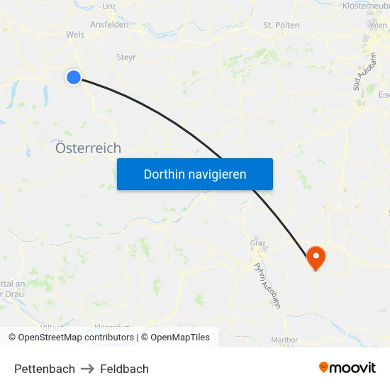 Pettenbach to Feldbach map