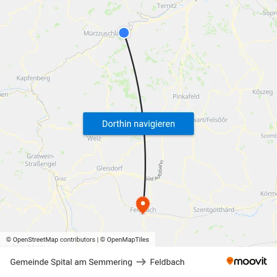 Gemeinde Spital am Semmering to Feldbach map