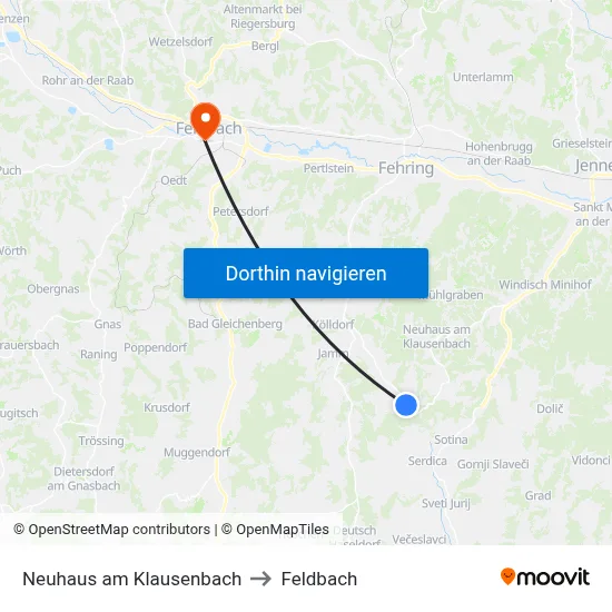 Neuhaus am Klausenbach to Feldbach map