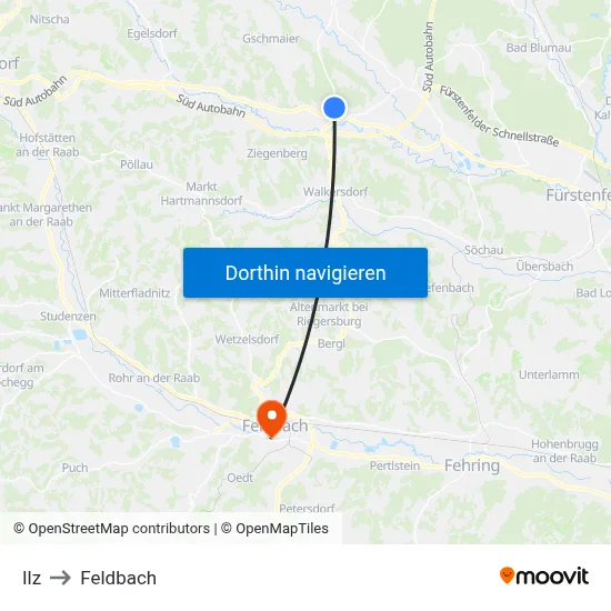 Ilz to Feldbach map