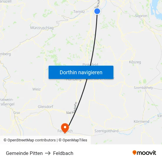 Gemeinde Pitten to Feldbach map