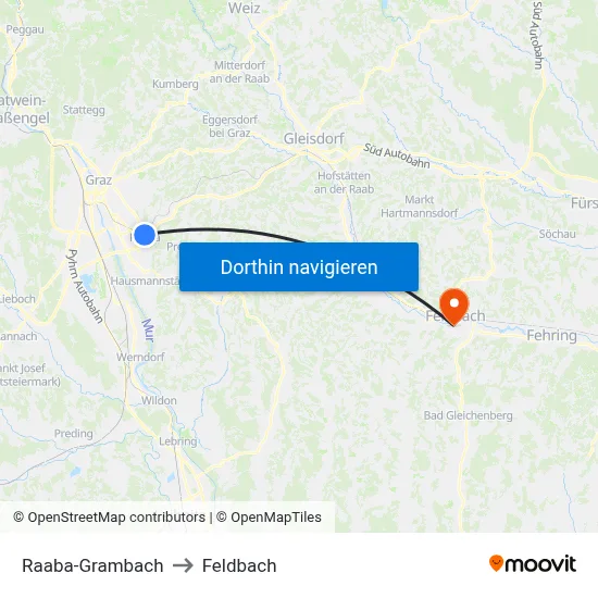 Raaba-Grambach to Feldbach map
