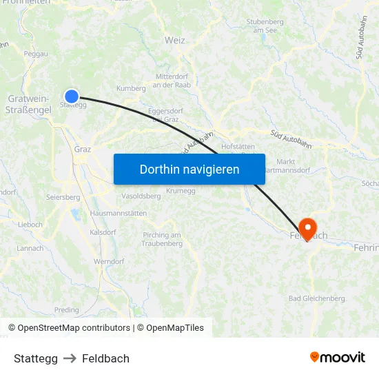 Stattegg to Feldbach map
