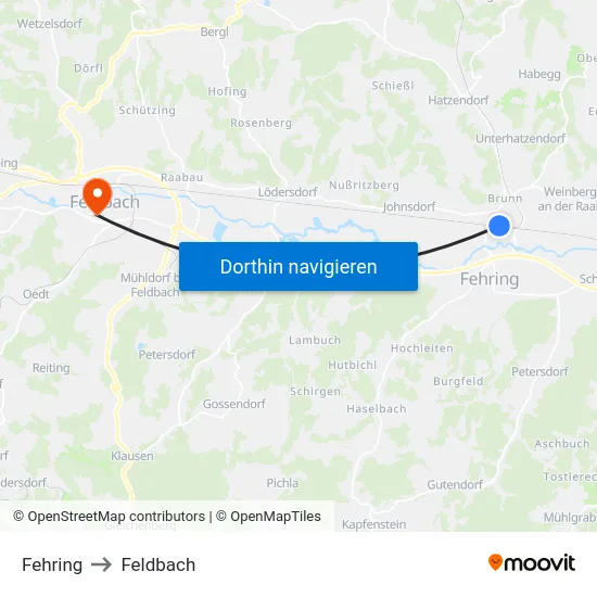 Fehring to Feldbach map