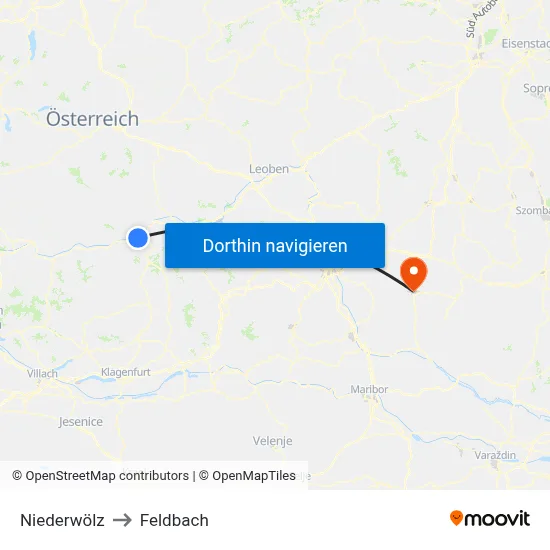 Niederwölz to Feldbach map